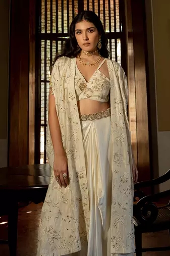 Ivory woven jacket set
