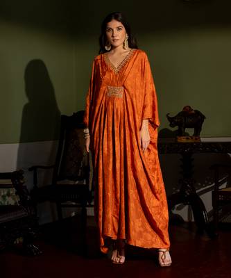 Burnt orange woven kaftan 1