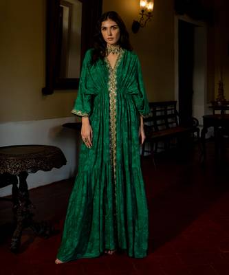 Emerald green woven kaftan set 2