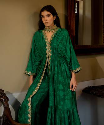 Emerald green woven kaftan set 3