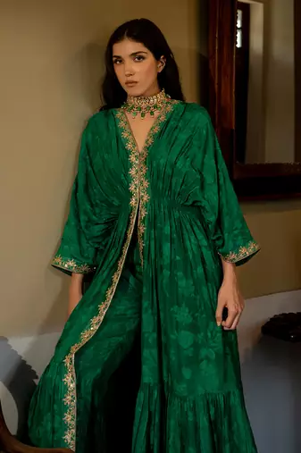 Emerald green woven kaftan set