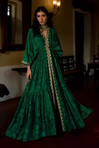 Emerald green woven kaftan set