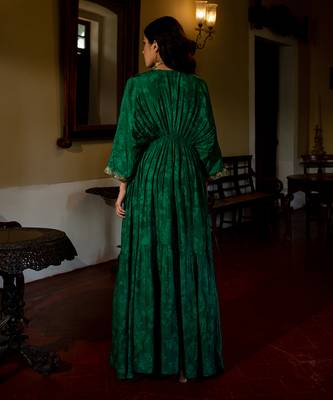 Emerald green woven kaftan set 5
