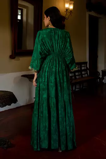 Emerald green woven kaftan set