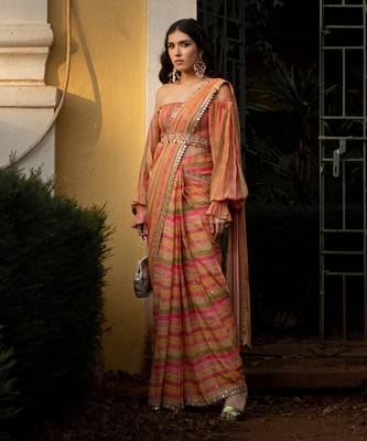 Vintage Stripe Saree Set 1