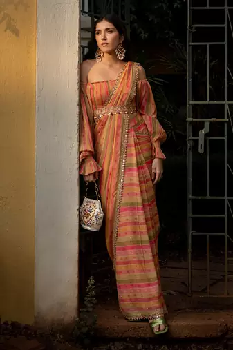 Vintage Stripe Saree Set
