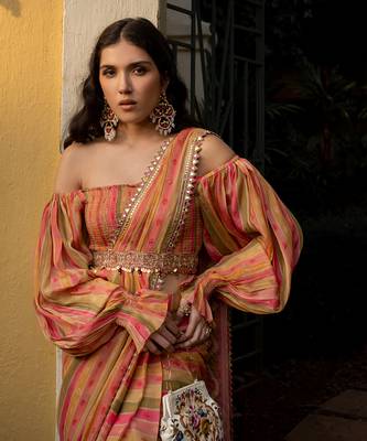 Vintage Stripe Saree Set 3