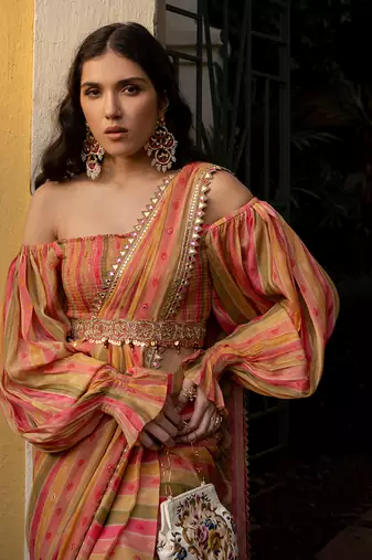 Vintage Stripe Saree Set