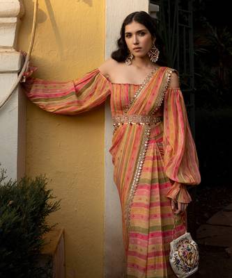 Vintage Stripe Saree Set 4