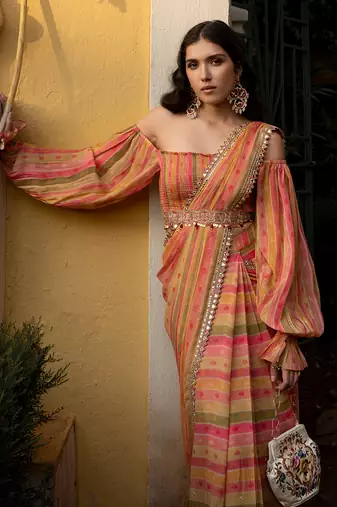 Vintage Stripe Saree Set
