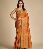 Mustard Weaving Jacquard Meenakari Designer Patola Silk Ethnic Saree