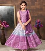 Aarika girls party wear purple colour printed embellished stone silk lehenga choli set