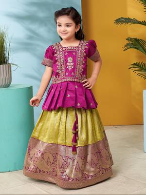 Aarika girls ethnic wear purple colour zari thread embroidery silk lehenga choli set 1