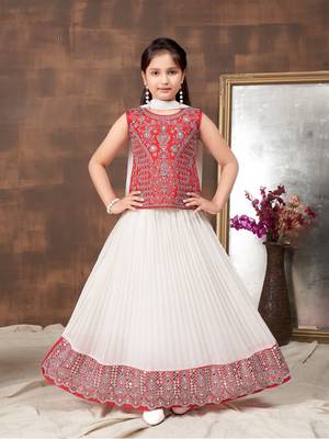 Aarika girls ethnic wear red colour zari thread mirror embroidery silk lehenga choli set 1
