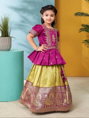 Aarika girls ethnic wear purple colour zari thread embroidery silk lehenga choli set 2
