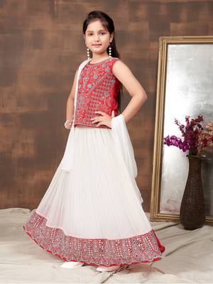 Aarika girls ethnic wear red colour zari thread mirror embroidery silk lehenga choli set 2