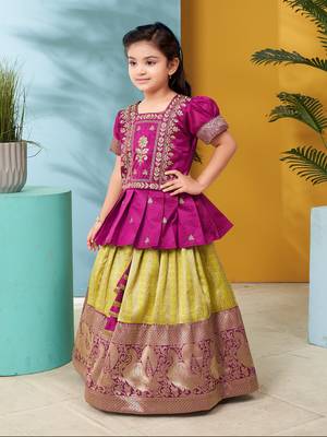 Aarika girls ethnic wear purple colour zari thread embroidery silk lehenga choli set 3