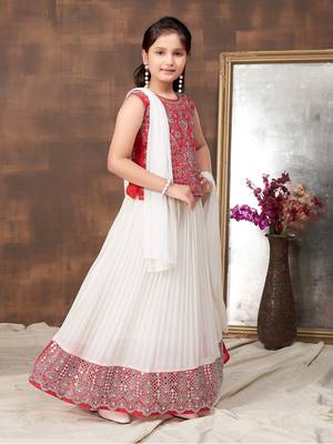 Aarika girls ethnic wear red colour zari thread mirror embroidery silk lehenga choli set 3