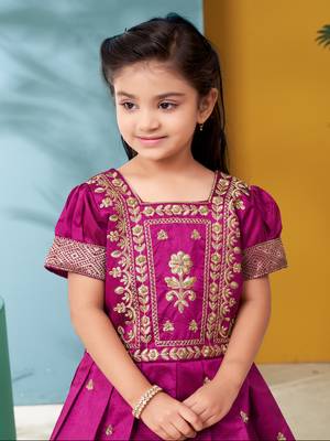 Aarika girls ethnic wear purple colour zari thread embroidery silk lehenga choli set 5