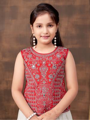 Aarika girls ethnic wear red colour zari thread mirror embroidery silk lehenga choli set 5