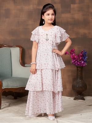 Aarika girls party wear white colour floral print georgette girls dress 1
