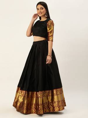 South Indian Traditonal Woven With Zari Work Half Saree 4