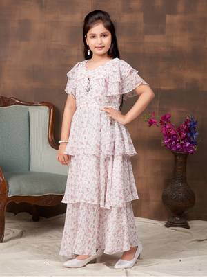 Aarika girls party wear white colour floral print georgette girls dress 2