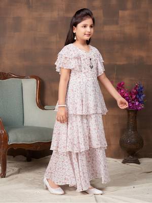 Aarika girls party wear white colour floral print georgette girls dress 3