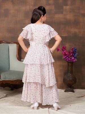 Aarika girls party wear white colour floral print georgette girls dress 4