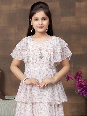 Aarika girls party wear white colour floral print georgette girls dress 5