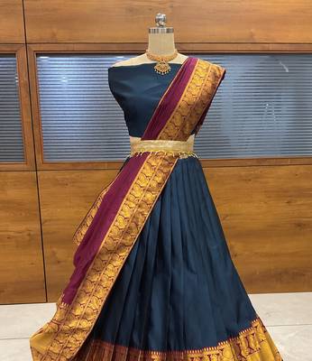 South Indian Traditonal Woven With Zari Work Half Saree 2
