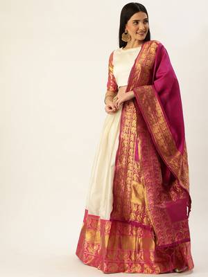 South Indian Traditonal Woven With Zari Work Half Saree 3