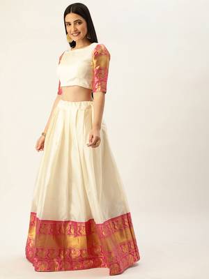 South Indian Traditonal Woven With Zari Work Half Saree 4