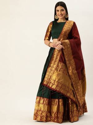 South Indian Traditonal Woven With Zari Work Half Saree 3