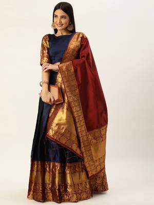 South Indian Traditonal Woven With Zari Work Half Saree 1