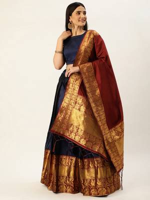 South Indian Traditonal Woven With Zari Work Half Saree 3