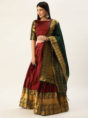 South Indian Traditonal Woven With Zari Work Half Saree 3