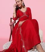 Vichitra Silk Fabric Sequenced Embroidered work Aliya cut Kurta Plazzo and Dupatta Set