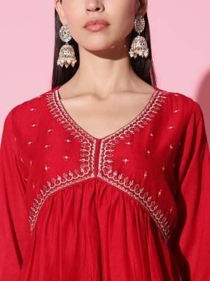 Vichitra Silk Fabric Sequenced Embroidered work Aliya cut Kurta Plazzo and Dupatta Set 3