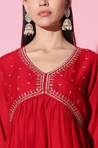 Vichitra Silk Fabric Sequenced Embroidered work Aliya cut Kurta Plazzo and Dupatta Set