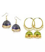  Combo Green & NavyBlue Jumka & Hoop Earring set of 2