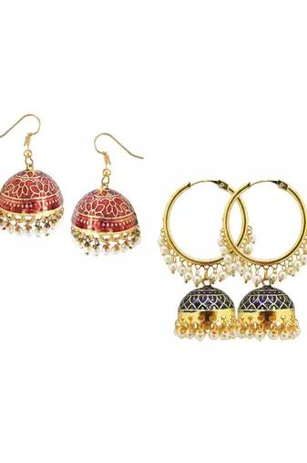  Combo Maroon & Navy Blue Jumka & Hoop Earring set of 2