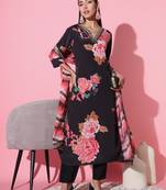 Muslin Fabric Printed and Embroidered work Straight cut Kurta Pant and Dupatta Set