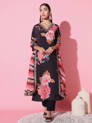 Muslin Fabric Printed and Embroidered work Straight cut Kurta Pant and Dupatta Set 2