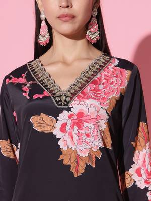 Muslin Fabric Printed and Embroidered work Straight cut Kurta Pant and Dupatta Set 4