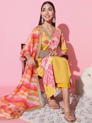 Muslin Fabric Printed and Embroidered work Straight cut Kurta Pant and Dupatta Set 1