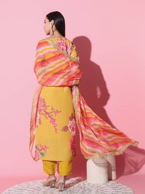 Muslin Fabric Printed and Embroidered work Straight cut Kurta Pant and Dupatta Set 3