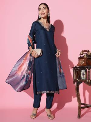 Viscose Fabric Embroidered work Straight cut Kurta Pant and Dupatta Set 1