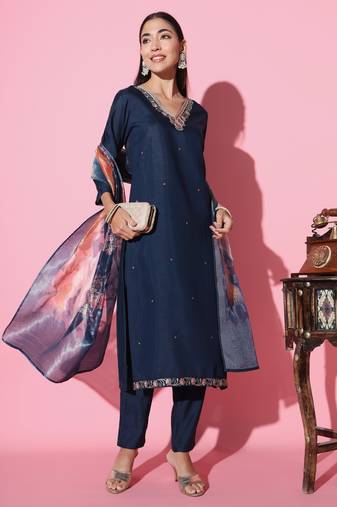 Viscose Fabric Embroidered work Straight cut Kurta Pant and Dupatta Set