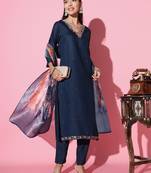 Viscose Fabric Embroidered work Straight cut Kurta Pant and Dupatta Set